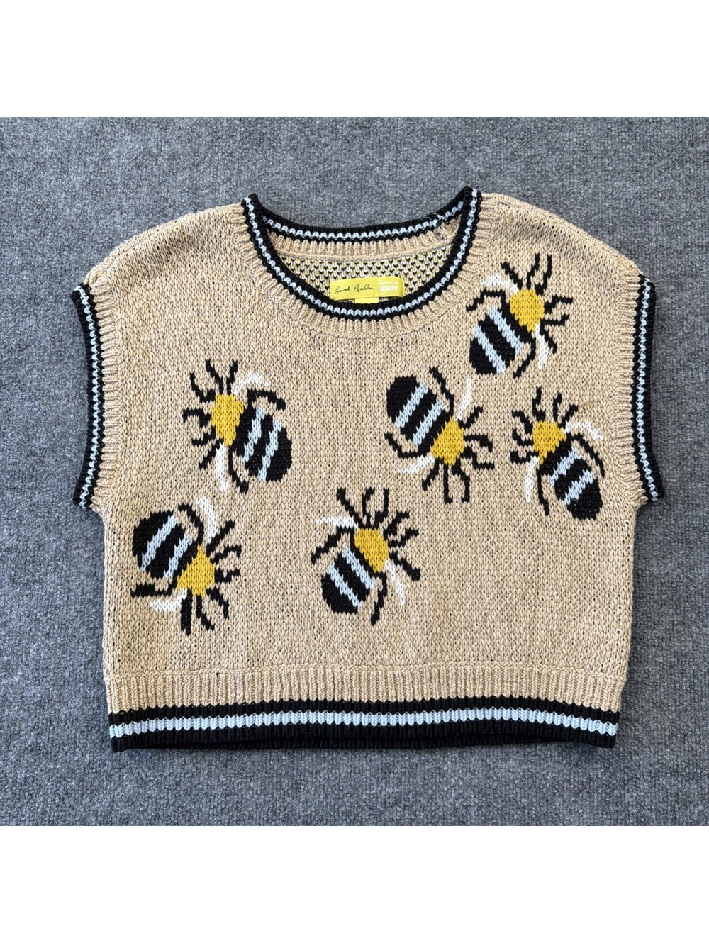 Sarah Gordon Mauve For Anthropologie Icon Vest in Honey Bee Knit Sweater M